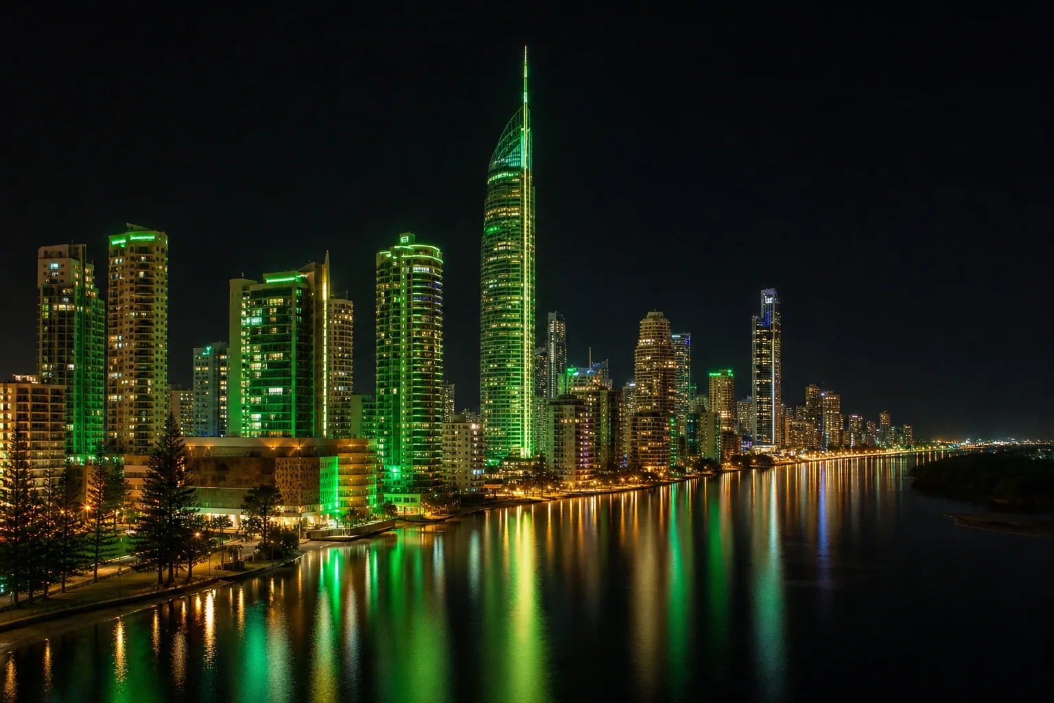 Editorial city guide graphic for Lucky Green Casino readers in Gold Coast, QLD
